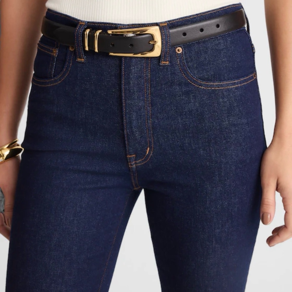 Madewell Black Leather Belt with Gold Buckle